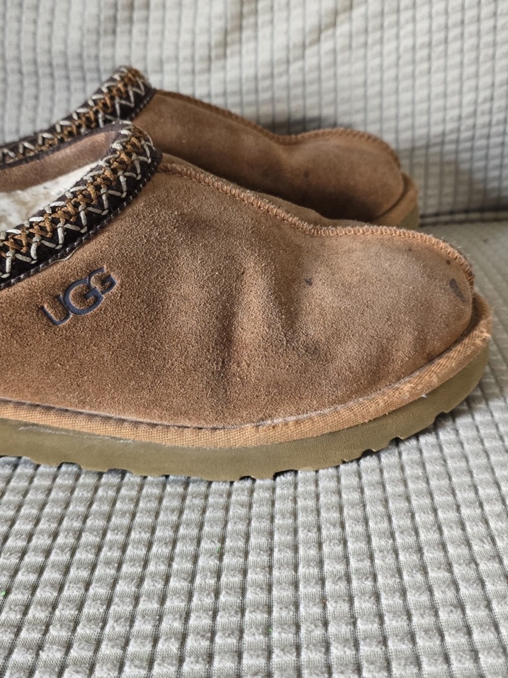 UGG Brown Suede Slip-On Shearling Lined Slippers - Picture 4 of 12